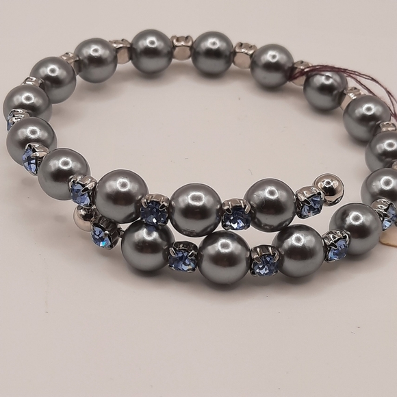 Beaded Bracelets Blue Rhinestones and Gray Beads - Picture 4 of 6